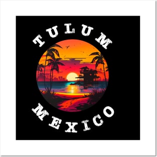 Tulum Mexico Vintage Graphic Retro 70s Sunset Beach Posters and Art